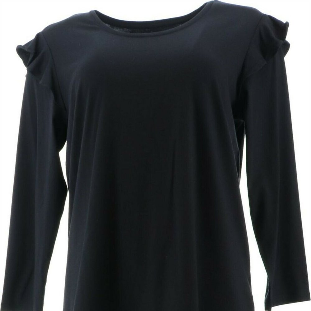 NWT LANDS' END RUFFLE SHOULDER TOP BLACK‎ PS (PETITE SMALL) 6-8